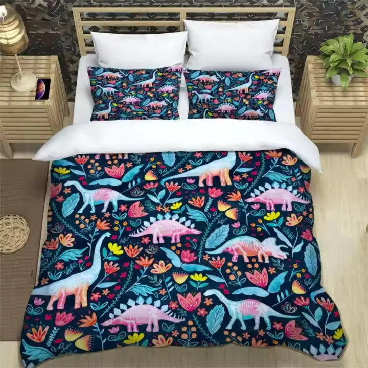 Juego de ropa de cama de dinosaurios para niños, tamaño King, Queen, doble, completo, individual - 1