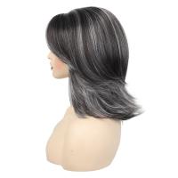 Pelucas en capas ombré gris oscuro con flequillo, extensión de cabello, peluca Bob en capas recta falsa, cabello sintético corto transpirable destacado - details 14