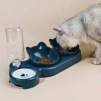 Cuencos para Mascotas 3 en 1 Diseño de Oreja Inclinada Juego de Cuencos para Agua y Comida para Gatos Botella de Agua Gravitacional para Protección del Cuello - details 1