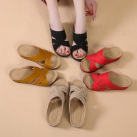 Zapatillas de mujer de talla grande, nuevas de verano, con plataforma, tacón medio, punta abierta, cruzadas y de color sólido. - details 13