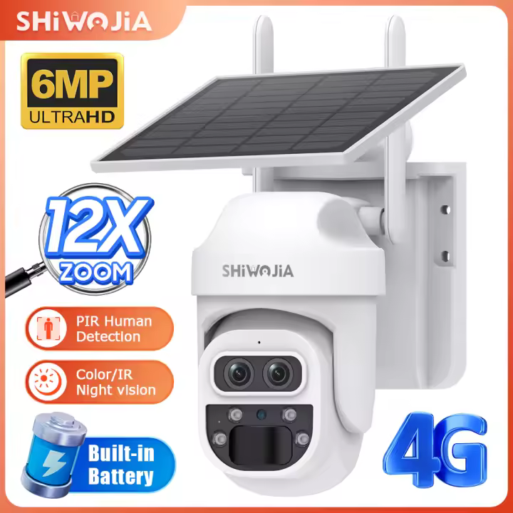 Cámara de Seguridad Solar SHIWOJIA 12X Zoom 4G LTE Visión Nocturna de 6MP Lente Doble - 1