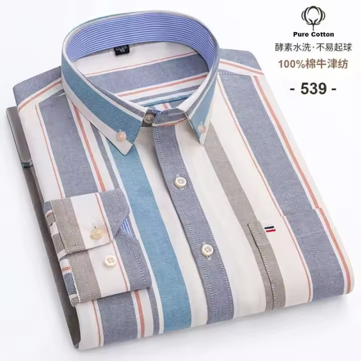 Camisa Oxford manga larga 100% algodón, cuadros, suave, regular, formal, con bolsillos, social, ropa de hombre, S-7XL - 1