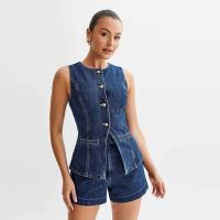 Vestido vaquero largo sin mangas para mujer, traje Sexy con abertura lateral, cuello vuelto, novedad de verano 2024 - details 38