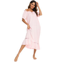 Pijamas para mujer, ropa de dormir con un hombro, camisón de manga corta, vestido mixto de encaje - details 10