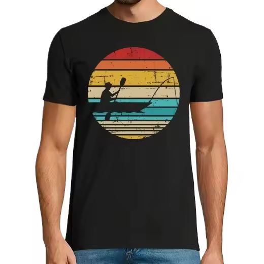 pesca en kayak vendimia retro,Camiseta de Pádel Divertido, ropa para exteriores - 1