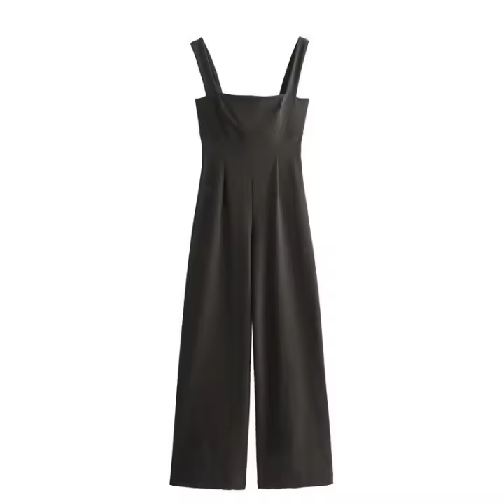 Mono de pierna ancha para mujer, color sólido, correas con cremallera lateral, monos de moda para mujer. - 1