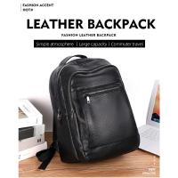 Mochila De piel auténtica 100% para hombre, morral para ordenador portátil de 14 pulgadas, de viaje, a la moda - details 0