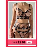 Lencería erótica, ropa interior sexy de encaje hueco, conjuntos exóticos transparentes, conjunto sensual de sujetador con aros y bragas con ligas - details 70
