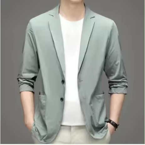 Chaqueta informal de verano versátil pequeña para hombre, cuello de tendencia, color sólido, moda de talla grande - 1