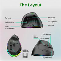 Ratón inalámbrico vertical de doble modo 2.4G ergonómico 4000 DPI 9 botones retroiluminación RGB ratón silencioso inalámbrico recargable para escritorios - details 5