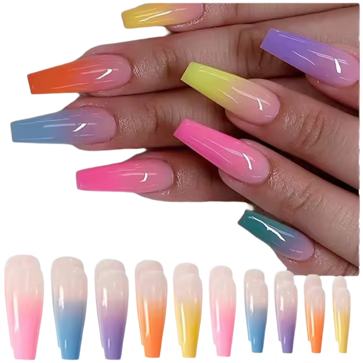 Uñas Postizas de Ataúd de Bailarina 24 uñas largas con Pegatinas Adhesivas - 1