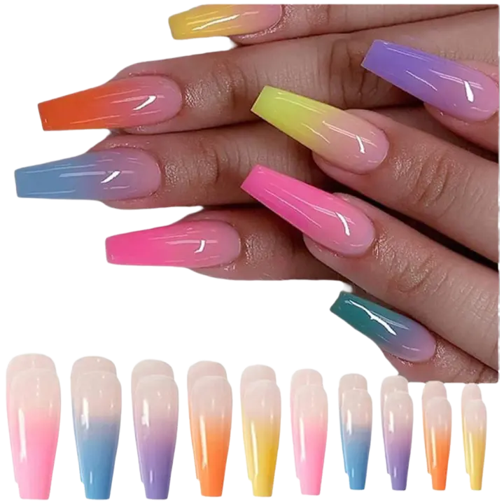 Uñas Postizas de Ataúd de Bailarina 24 uñas largas con Pegatinas Adhesivas - 1