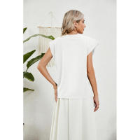 BUNO-2025 Tops para mujer, pantalón corto informal de moda de verano, camisetas básicas con textura a rayas de Color sólido y cuello redondo - details 54