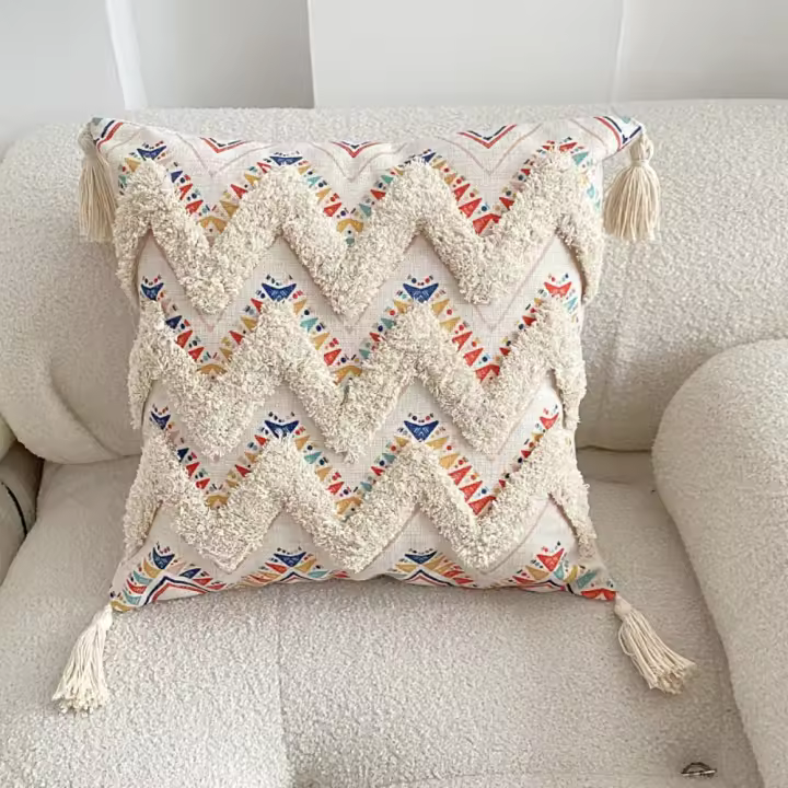Funda de almohada bohemia estilo INS para decoración del hogar, funda de almohada con borlas de 45x45cm, funda de cojín de algodón de lujo para sala de estar/oficina - 1