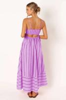 Vestido de Verano 2025 con Estampado a Rayas de Moda Vestido Largo A-e con Espalda Descubierta para Mujeres - details 6