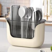 Escurridor de cubiertos de 3 rejillas antideslizante con orificio de drenaje, organizador de palillos, tenedor, cuchara, Color sólido, estante de secado de utensilios duradero para el hogar - details 1