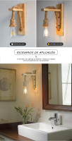 Lámpara de pared de cuerda de cáñamo Estilo Vintage, luz de madera para comedor, dormitorio, decoración Industrial, iluminación interior, mesita de noche, E27, 110V, 220V - details 2