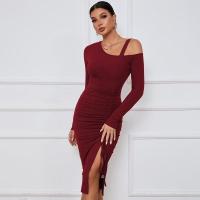 Vestidos de punto para mujer Vestido midi de manga larga con hombros descubiertos y abertura en promoción elegante y elegante - details 2