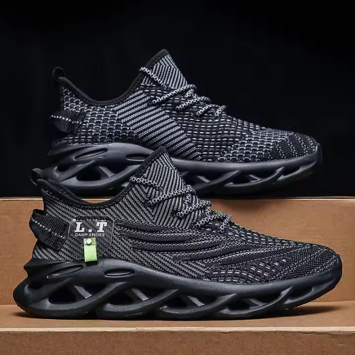 Zapatillas de coco transpirables de malla para hombre con suela suave para aumentar la altura de correr zapatos negros para papá - 1