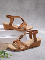 2025Nuevas Sandalias de Mujer de Verano Estilo Coreano Bohemio Cuña Punta Abierta Moda Sandalias de Mujer con Banda Elástica de Perlas - details 0