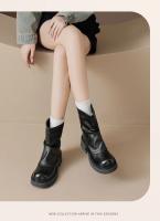 Botas cortas para mujer otoño-invierno 2025 Zapatos planos de tobillo plano a rayas marrones - details 6