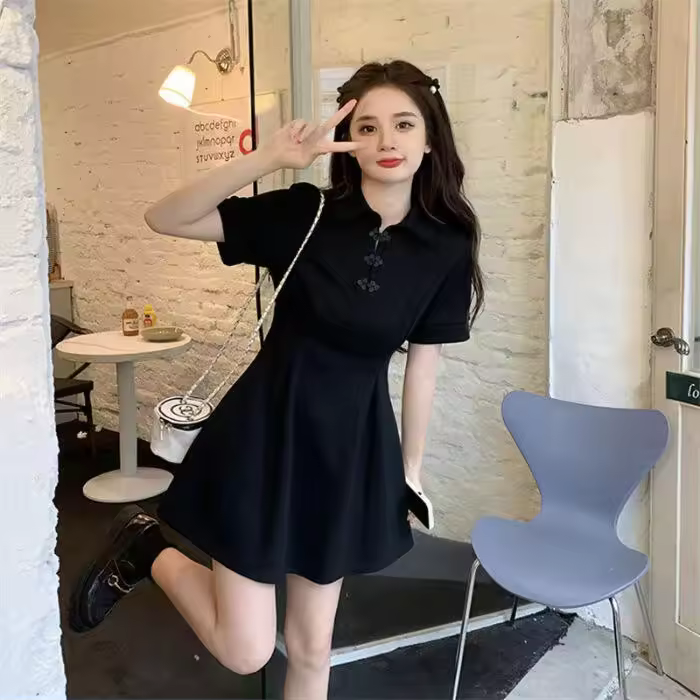 Elegante Vestido Cheongsam para Mujer Veraniega Falda Corta Estilo Chino Mejorado - 1