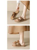 Zapatillas de suela gruesa con punta redonda para mujer, sandalias de punta abierta con hebilla de una pieza para mujer en verano - details 3
