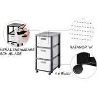 Contenedor rodante con 3 cajones en apariencia de ratán, Plástico (PP) sin BPA, blanco, 3 x A4/18l (37,5 x 32,5 x 71,2 cm) - details 4