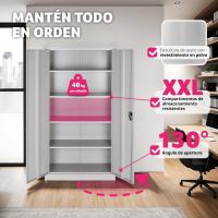 Armario Archivador Oficina en Acero, Armario Exterior e Interior con Cerradura, Armario Multiusos con 2 Puertas, 4 Estantes Ajustables y 5 Alturas, Fácil Montaje, 180x80x40 cm - Gris Claro - details 4