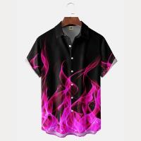 Camisas Hombres, Vintage 3D Moda Red Flame Hawaiian Summer, Camisa de manga corta de gran tamaño para hombres 2023 - details 15