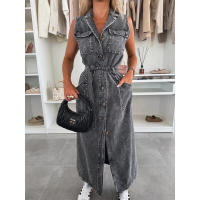 Vestido vaquero de un solo pecho con cintura larga y sin mangas, nuevo estilo 2025, NZ88 - details 9