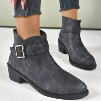 Botas cortas de estilo británico con hebilla de Metal y tacón grueso para mujer, botines Martin de Color sólido - details 2