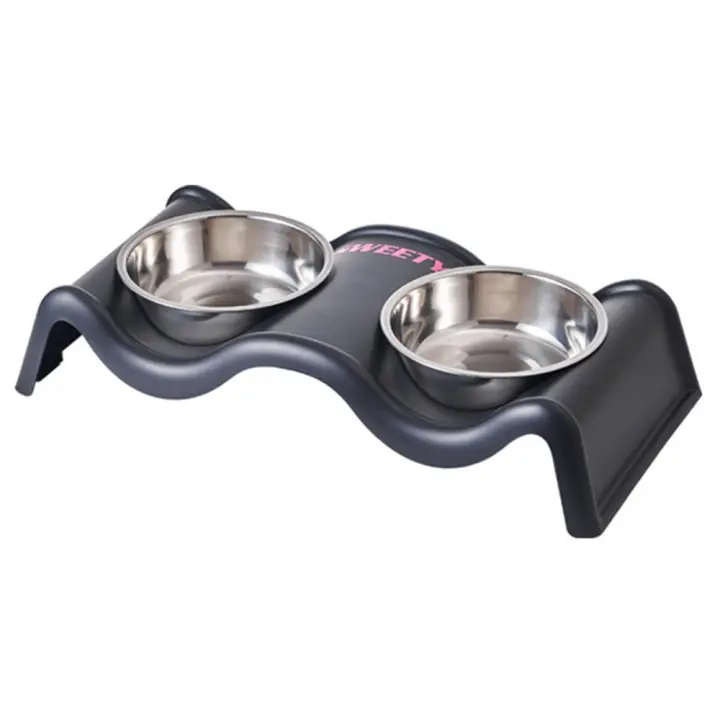 Cuenco doble creativo para mascotas, plato doble con forma de onda, contenedor de comida para gatos, alimentador de agua antideslizante de acero inoxidable para cachorros, suministros para mascotas - 1