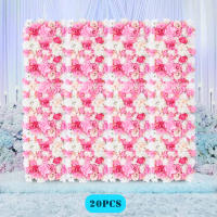 Paneles de flores artificiales para pared, Hortensia falsa y rosa, 24x16 pulgadas, 20 paquetes - details 0