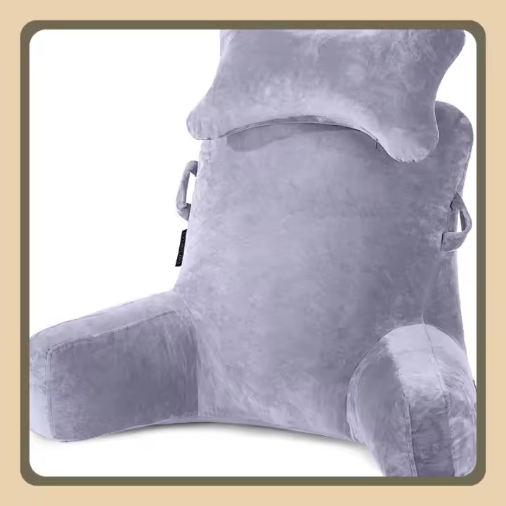 Almohada de Lectura, Almohada para Reposo en la Cama con Cuello Desmontable y Brazos para Sentarse en la Cama o el Respaldo, Almohada de Lectura Espalda para Adultos,Gris - 1