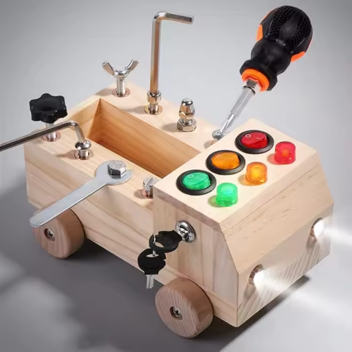 Juego de tablero de destornillador Montessori para coche, tablero LED ocupado, interruptor de luz, juguete Montessori para niños pequeños - 1