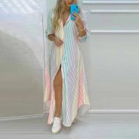 Vestido largo de verano para mujer, elegante, estampado, con botones, abertura lateral. - details 1