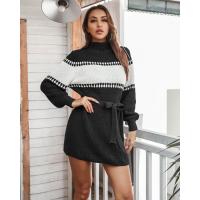 Mini vestido de crochet con lazo para mujer Moda de promoción de cuello alto - details 1