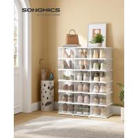 Juego de Organizadores de Zapatos 12 Cajas Apilables, 2 Zapateros Plegables y Portátiles, Hasta Talla 46, Montaje en 60s, Transparente y Blanco - details 25