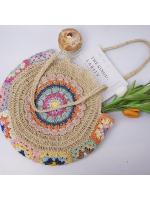 Bolso de Playa Grande de Paja Tejida Estilo Étnico Bolso de Hombro para Mujer Colorido para Vacaciones - details 3