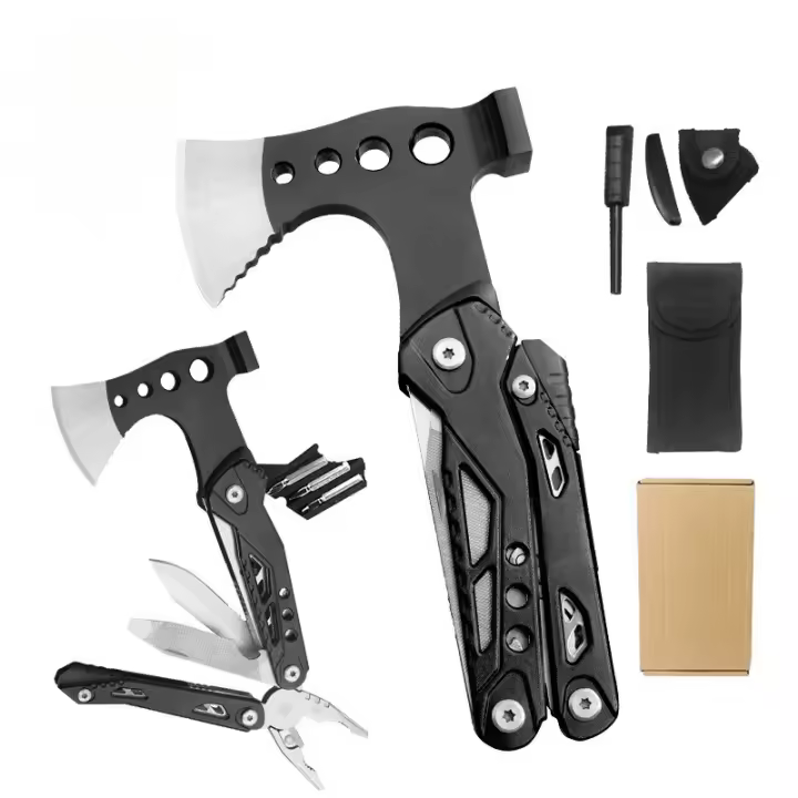 Kit Supervivencia 14 en 1 Acero Ultraduro - Hacha, Martillo, Plegable, Regalo Hombre/Padre para Camping y Emergencia - 1