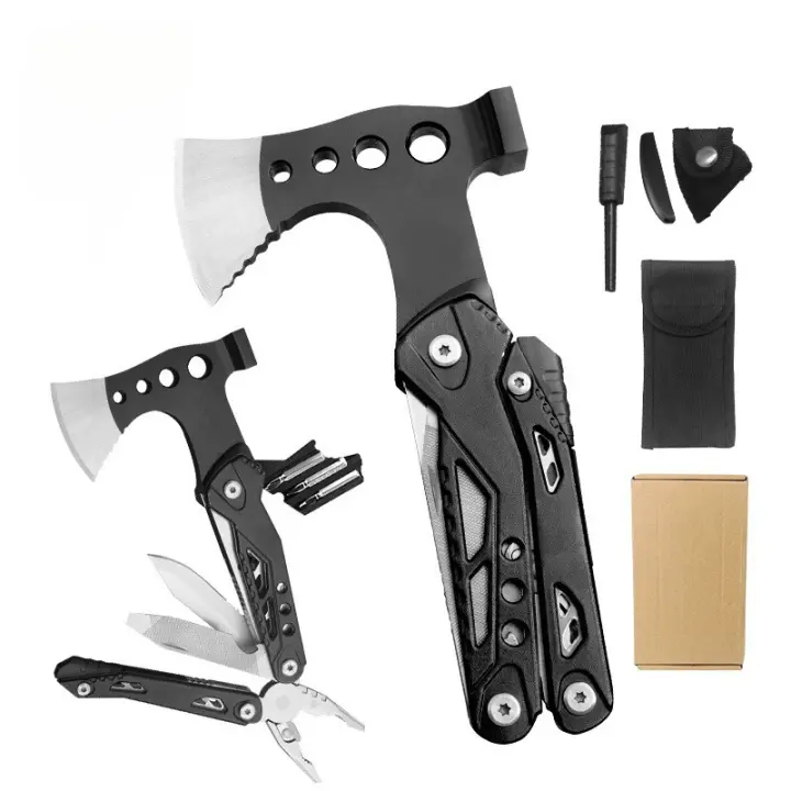 Kit Supervivencia 14 en 1 Acero Ultraduro - Hacha, Martillo, Plegable, Regalo Hombre/Padre para Camping y Emergencia - 1
