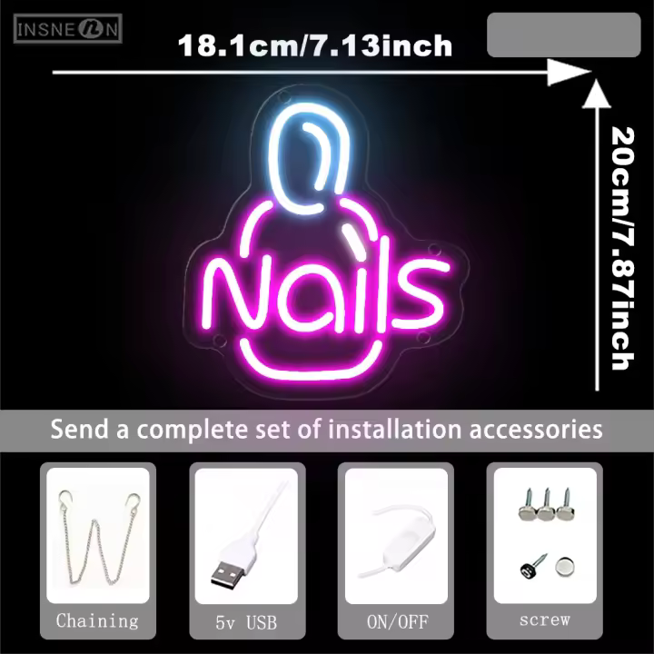 Letrero de neón para uñas, manicura, tienda de belleza, salón de casa, decoración de pared, letreros luminosos Led, regalo de Navidad, luces de letrero de neón USB, tatuaje led - 1