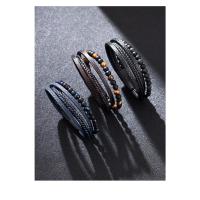 Pulsera de hombre ins pulsera de hebilla magnética de ojo de tigre tejida con viento, pulsera retro de cuero PU de piedra natural. - details 2