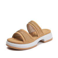 Sandalia sandalias con diamantes de agua, zapatos arrastrados con una palabra, novedad de verano 2025, estilo de tacón grueso con pendiente inferior, zapatillas frescas con punta abierta para - details 2