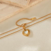 Colgante de corazón de concha blanca vintage francesa de acero inoxidable, cadena de clavícula de amor de temperamento, collar de mujer - details 4