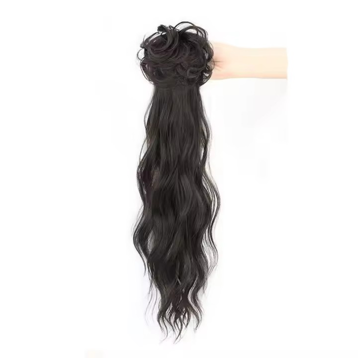 Estilo antiguo nuevo estilo chino peluca cabeza de bola peluca baja cola de caballo garra Clip peluca con cola de caballo suave Cheongsam largo y rizado cola de caballo - 1