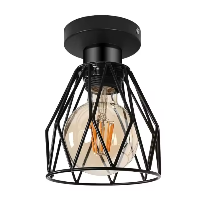 Goeco Lámpara de Techo Negro Metal L12 * W12 * H17.5 CM Estilo Vintage Base E27 (sin Bombilla) - 1