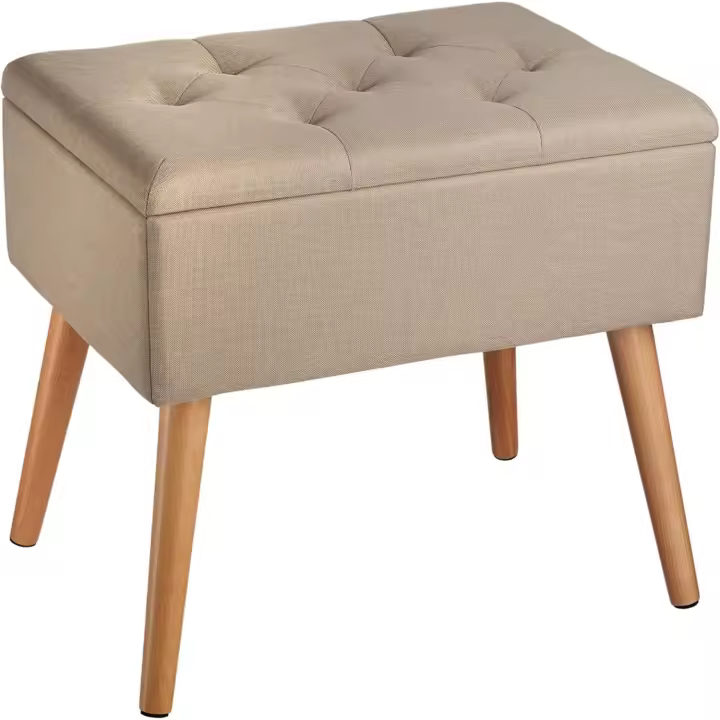 Dormitorio con Diseño Elegante Efecto Lino, Banco con Almacenaje Práctico, perfecto Taburete Tocador, - 1