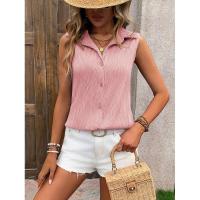 Camisa y blusa de verano sin mangas con botones sueltos de Color sólido para mujer, Tops femeninos 2024 - details 17